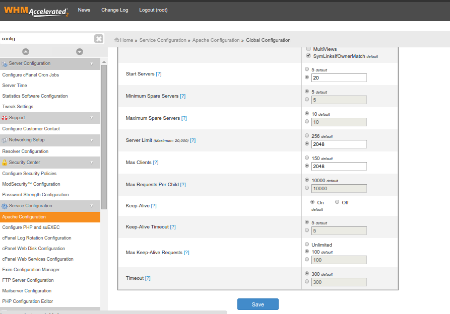 Apache WHM maxclient Settings